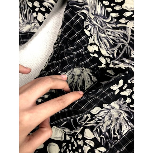 Koos Of Course Silk Jacket Blazer Size Small Black White Print Button Floral - Picture 4 of 10